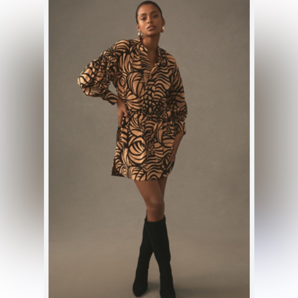 Anthropologie long sleeve tunic Black and Tan Mini Dress